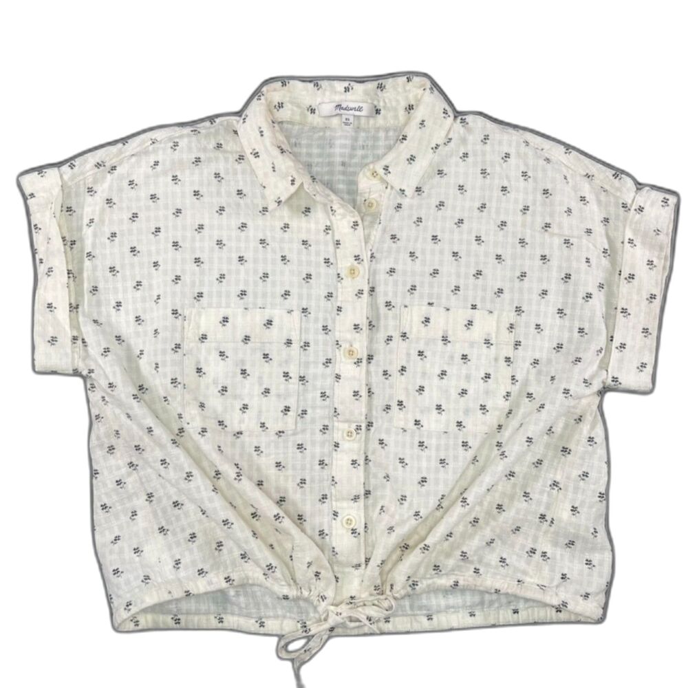 Madewell Ivory Gauzy Cropped Button-up Cotton Top XS Beach Coastal Resort Breezy